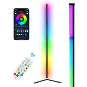 RGB Corner Floor Lamp, Bluetooth APP and Remote Control Music Sync LED Modern Floor Lamp for Living Room, Light Timing, 398 Dimmable Modes, 64.5" RGB Color Changing Mood Lighting (1PC)