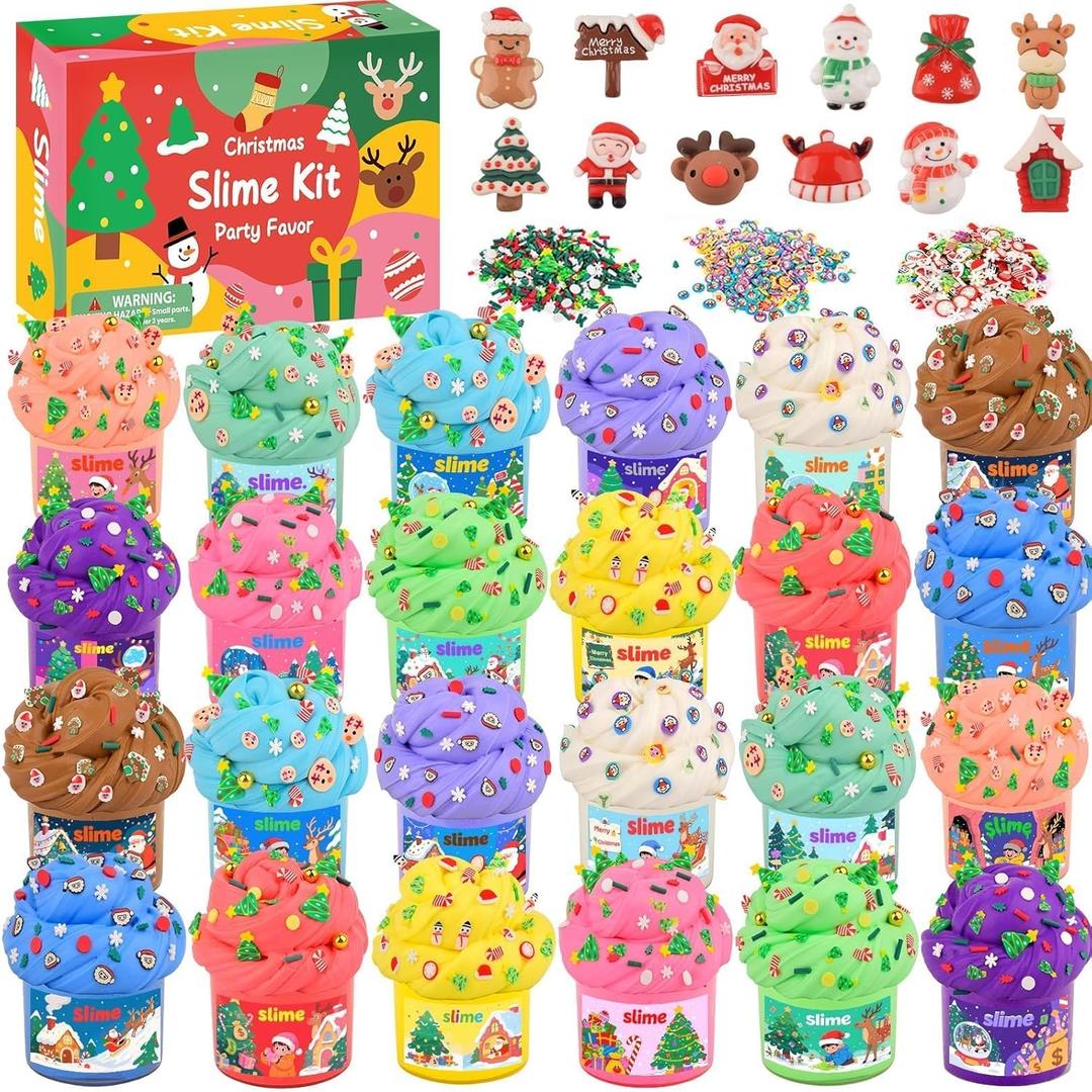 2025 New 24 Pack Christmas Slime Kit, Advent Calendar Butter Slime Set Party Favors for Teen Girls Boys Kids, Stocking Stuffers, Christmas Toys Kit Xmas Classroom Rewards, Advent Calendar 2025 Kids