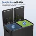 DUMOS Kitchen Trash Can, 2x8-Gallon Dual Trash Can with Lid, Stainless Steel Garbage Bin with 2 Removable Inner Buckets, Soft-Close Foot Pedal for Kitchen, Home, Office, Matte Black