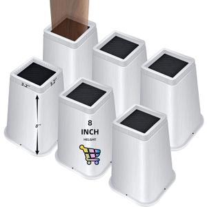 8 inch Bed Risers Adjustable Furniture Risers - Heavy Duty Non-Slip Lift Supports for Beds/Couches/Sofas, Durable Square Design with Creates Storage Space (6 Pack White, 8 inch Square)