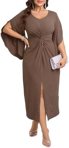 Women's Plus Size Formal Dresses Flowy Flutter Sleeve Bodycon Dress Twist Elegant Cocktail Evening Party Dresses, 3XL
