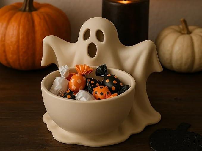 Cute Screaming Ghost Bowl Figurine - Spooky Halloween Candy Dish, Trinket Holder, or Desktop Collectible Toy