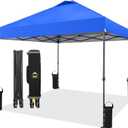 CROWN SHADES 10x10 Pop Up Canopy Tent - Patented Center Lock One Push Instant Outdoor Canopy Beach Tent with STO-N-Go Bag 8 Stakes & 4 Sand Bags, Blue