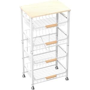 NiuYichee 5-Layer Fruit Basket Kitchen Food Storage Organizer and Storage Rack, Stackable Storage cart with Desktop, Pull-Out Hollow Metal Storage Basket, Wheeled Sorting Rack Spice Rack, 43*30**85cm