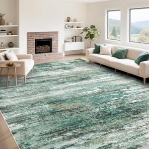 9x12 Area Rug for Living Room, Washable Modern Abstract Large Area Rug Neutral Soft Non Slip Kids Rug Stain Resistant Indoor Carpet for Bedroom Dining Room Playroom Office(Green, 9'x12')