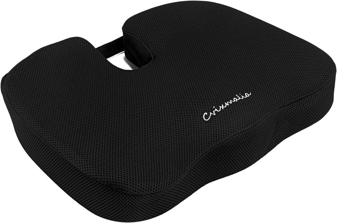 Seat Cushion Premium Memory Foam Non-Slip Coccyx Tailbone Cushion for Office Chair, Car Seat, Wheelchair, Yoga and Travelling- Back, Hip and Tailbone Pain Relief (Black)