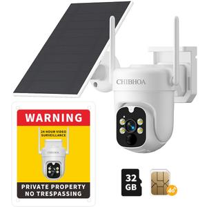 4G LTE Solar Security Camera - No WiFi Cellular Outdoor Camera with 2K Color Night Vision, PIR Motion Detection, 2-Way Audio, Siren Alarm, 360 Live View, SIM Card & 32GB SD Card Included
