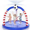 Splash Pad for Kids & Dogs, Large Outdoor Water Sprinkler Pad, Inflatable Water Play Mat with Soccer Sprinkler, Backyard Summer Water Toy for Toddlers Children Family Fun, 75 Inches Diameter