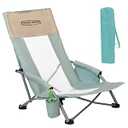 YOUNG WOOD High Beach Chair, Camping Chair, High Back Extra Wide Seat Chair with Comfortable Pillow & Storage Pocketsuitable for Adults, Children and Pets,Load Capacity 350lb,Blue,1p