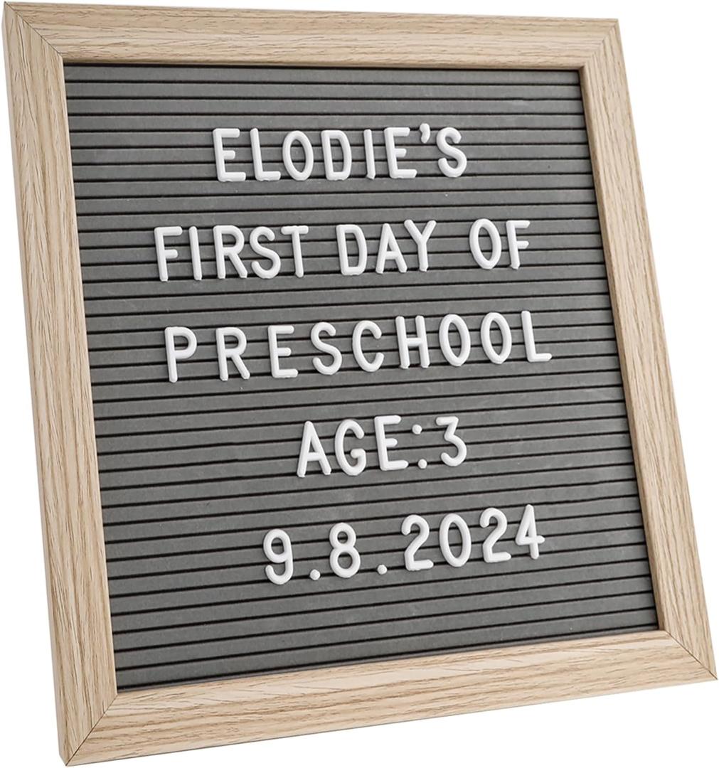 C CRYSTAL LEMON Felt Letter Board 10x10 Inch  336 Letters, Numbers & Symbols  Gray Message Board with Wooden Frame, Wall Mount or Free Standing