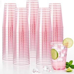 200 Pack Pink Plastic Cups, 12 oz Clear Plastic Disposable Cups, Big Size Fancy Party Cups for Mother's Day, Party, Wedding, Reception