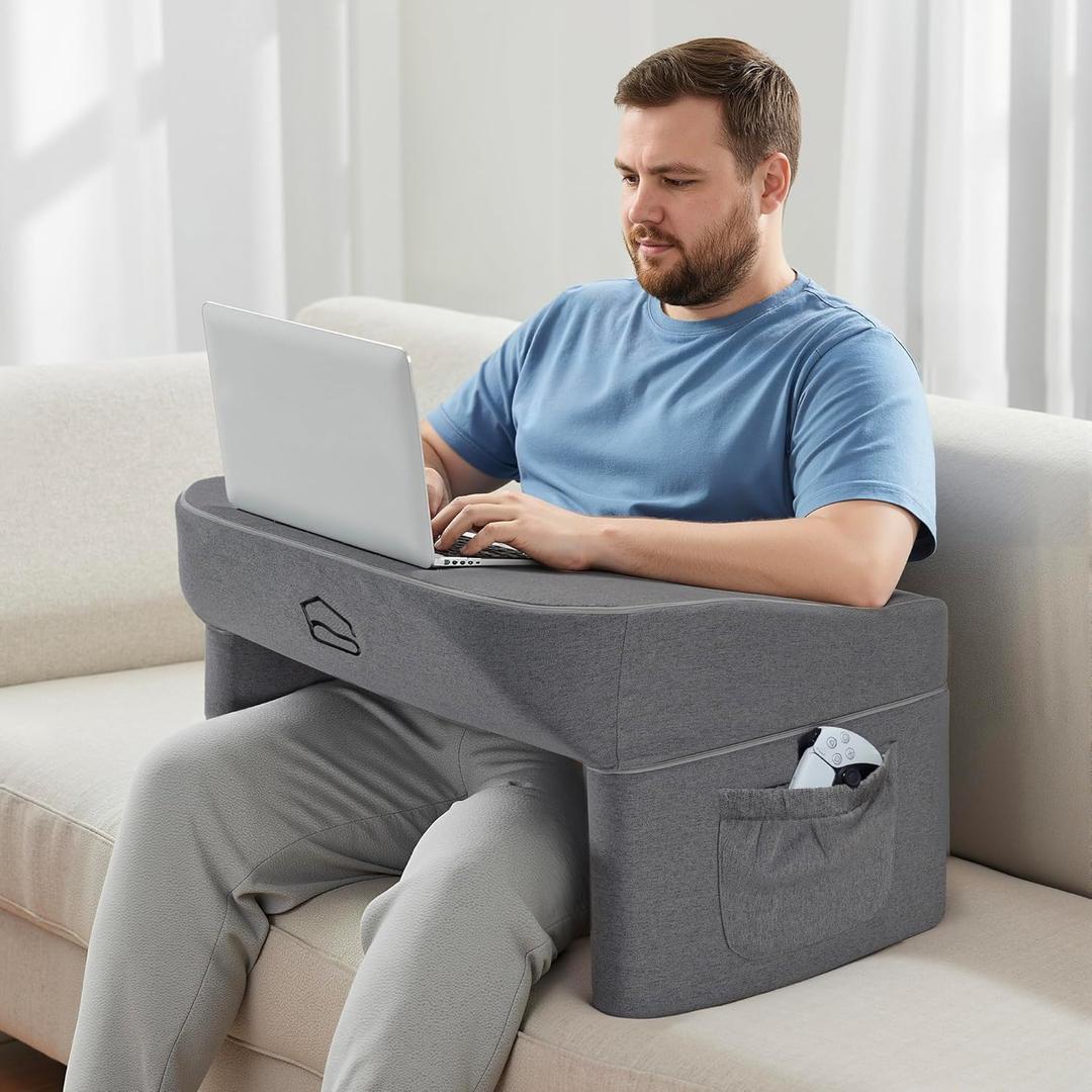 Reading Pillow for Bed for Tall Adults, Extra Large Ergonomic Backrest with Arm Rests, Firm Foam Support Pillow for Reading, Gaming, Working, Watching TV