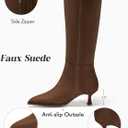 Coutgo Womens Knee High Boots Kitten Low Heel Pointed Toe Tall Boots Side Zipper Winter Dress Shoes (Brown, Size 8.5)