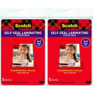 Scotch Self-Sealing Laminating Pouches, Photo Size 46 Inch, 2 Packs of 5 (10 Total)  No Machine Needed, Clear Glossy Finish, Photo Safe Protection for Pictures, Cards, and Documents
