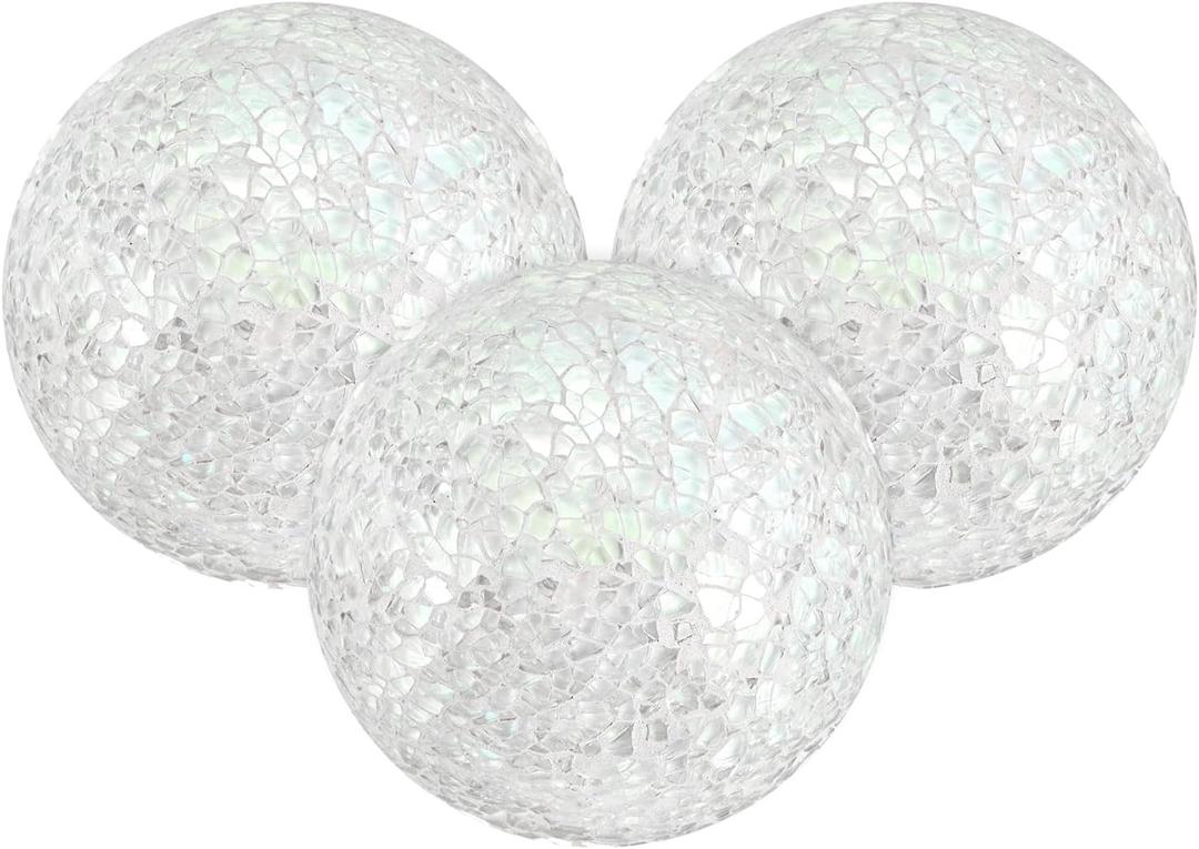 3-Pack Decorative Ball for Bowls, 2.4 Inch Mosaic Glass Balls Decorative Glass Orbs for Home Decor/Dining Tables/Wedding Party/Coffee Table/Centerpiece Decor [White]