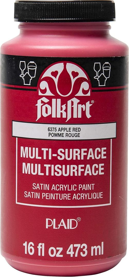 FolkArt Multi-Surface Satin Acrylic Paint in Assorted Colors, 16 oz, Apple Red 16 Fl Oz