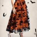 Halloween Tulle Skirt Women Pumpkin Elastic Waist Layered Mesh Midi Halloween Witch Skirt, L-XL Size