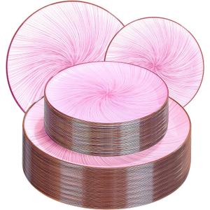 LIYH 60 Pcs Pink Plastic Combo Plates Set - Heavy Duty Pink Scalloped Plastic Disposable Plates for Party - 10.25" Dinner & 7.5" Dessert Plate 30 Guests