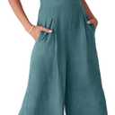 ANRABESS Women's Jumpsuits Summer Wide Leg Sleeveless V Neck Casual Dressy Linen Pants Rompers 2025 Vacation Beach Outfits (X-Large, Lake Blue)
