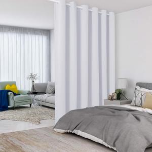 LORDTEX Greyish White Room Divider Curtains - Total Privacy Wall Room Divider Screens Sound Proof Wide Blackout Curtain for Living Room Bedroom Patio Sliding Door, 1 Panel, 4.3ft Wide x 8ft Tall
