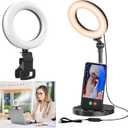 Ring Light with Stand, Desk Ring Light with Clip Upgraded 10W 3000K-6500K Travel Desktop Light for Phone Selfie Laptop Zoom Video Makeup Vlog Tiktok Live Streaming
