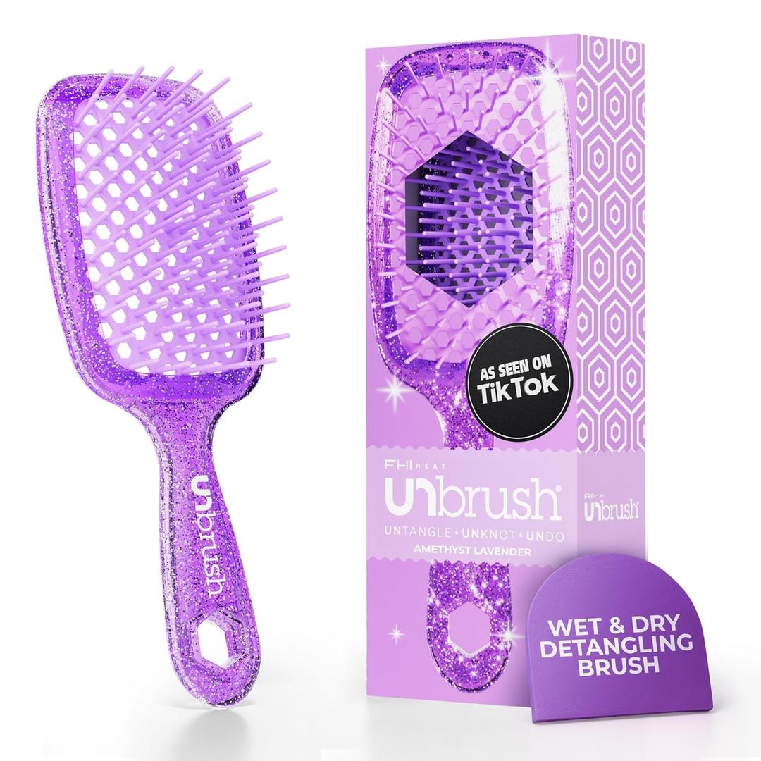 FHI Heat UNbrush Detangling Brush for Pain-Free Brushing on All Wet or Dry Hair Types Durable DuoFlex Anti-Static Bristles, Lightweight Handle, Vented Hair Brush