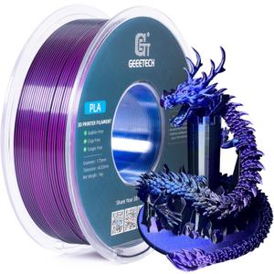 Geeetech Silk PLA Tri Color Filament 1.75mm 3D Printer Filament, Coextrusion Blue Purple Black Tri-Colors Metal-Like Shiny Silk PLA Filament, 1kg (2.2lbs) 1 Spool, Dimensional Accuracy +/- 0.02 mm