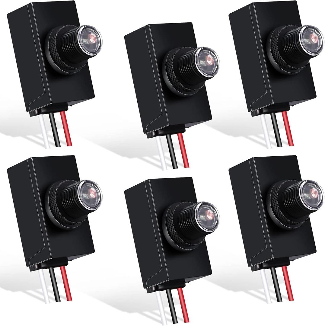 Flutesan 6 Packs Dusk to Dawn Sensor for Outdoor Lighting 100-277V Photoelectric Switch Photocell Light Sensor for Most Outdoor Lighting Fixtures