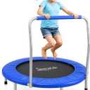 SereneLife 36″ Foldable Mini Trampoline for Kids - Compact Fitness Rebounder with Foam Handle - Safe, Stable Exercise Trampoline with 330lbs Max Load for Indoor/Outdoor Active Play & Exercise