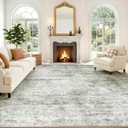 LIVELYGLOW 8x10 Washable Area Rug for Living Room Bedroom, Retro Printed Traditional Vintage Rug, Non-Slip Foldable Large Carpet for Dining Room Home Decor, Grey