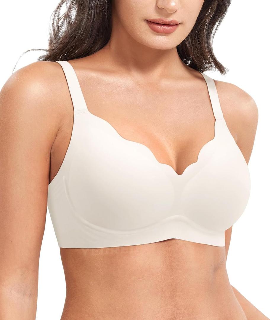 YEOREO Ease Womens Wireless Bras Push Up Full Coverage Bra No Underwire Seamless Comfortable Scalloped Supportive Bralette (White, XL)