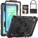 SEYMAC for Samsung Galaxy Tab S10 FE/ S9 FE/ S9 5G Case (10.9''/11''), Heavy Duty Shockproof Protective Case with Screen Protector, Rotating Stand, Hand Strap and Pen Holder, Black