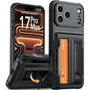 Oterkin for iPhone 17 Pro Wallet Case [4-5 Card Holder] [Kickstand] [Full Camera Protection] [RFID Blocking] [Military Grade Protection] Shockproof Rugged Case for iPhone 17 Pro, Black