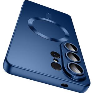 LEKEVO Magnetic for Samsung Galaxy S26 Ultra Case [Compatible with MagSafe][Built-in Camera Lens Protector] Slim Soft Silicone Bumper Shockproof Metallic Luster Phone Case, Blue