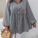 MakeMeChic Women's Plus Size Blouses Gingham Lantern Sleeve Button Down Plaid Shirt Peplum Tops 1950s Outfits (XL)