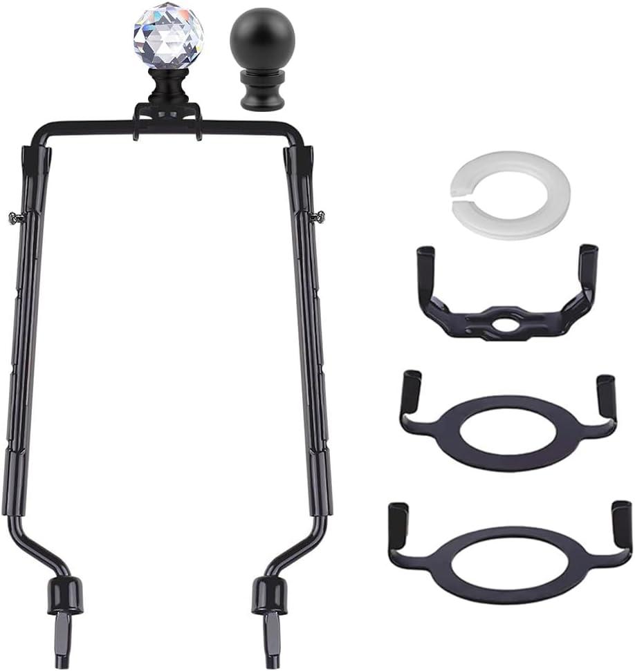 8 9 10 11 inch Black Lamp Shade Harp Holder, Adjustable Height Harp Kit with Crystal & Metal Finial, DIY Replacement Making Repair Lampshade Bracket E14 E26 E27 Adapter Base Table Floor Light