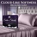 SLEEP SANCTUARY Satin Sheets Queen Size 4 Piece Luxury Silky Bed Set, Softer Than Silk, 15" Deep Pocket, Cooling & Wrinkle-Free, Moisture-Wicking & Breathable for Hair & Skin (Lavender)