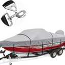 Heavy Duty 1200D Waterproof Boat Cover - 17-19ft with Motor Cover and Windproof Adjustable Metal Buckle - Fits Bass, V-Hull, Tri-Hull, Fishing, Runabout Boats - Gray (Length: 17'-19', Beam Width: up to 96")