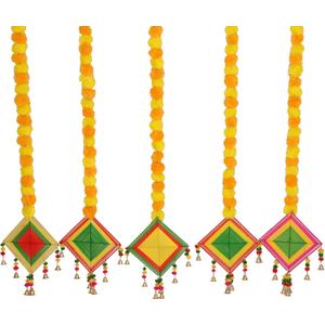 Marubhumi Artificial Marigold Flower Strands Garland for Diwali Decor,5 Feet Long Strands, Garland for Decoration, Diwali Decorations for Home, Christmas Decor Wedding Decor, Mango Yellow - 5 PCS