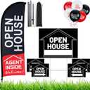 Buryeah Open House Signs Set (36 Pcs Total), 1 Open House Flag with Pole Kit for Yard, 5 Double Sided Real Estate Business Agent Directional Arrows Signs with Metal Stakes and 30 Balloons(Black)