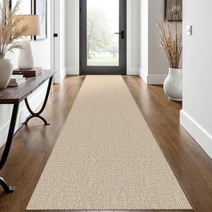 EARTHALL Washable Runner Rug 2x12 Ft Non Slip Runners for Hallways Long Cotton Rubber Backed Kitchen Runner Braided Indoor Floor Carpet Runners for Entryway, Hall, Kitchen, Send/Beige