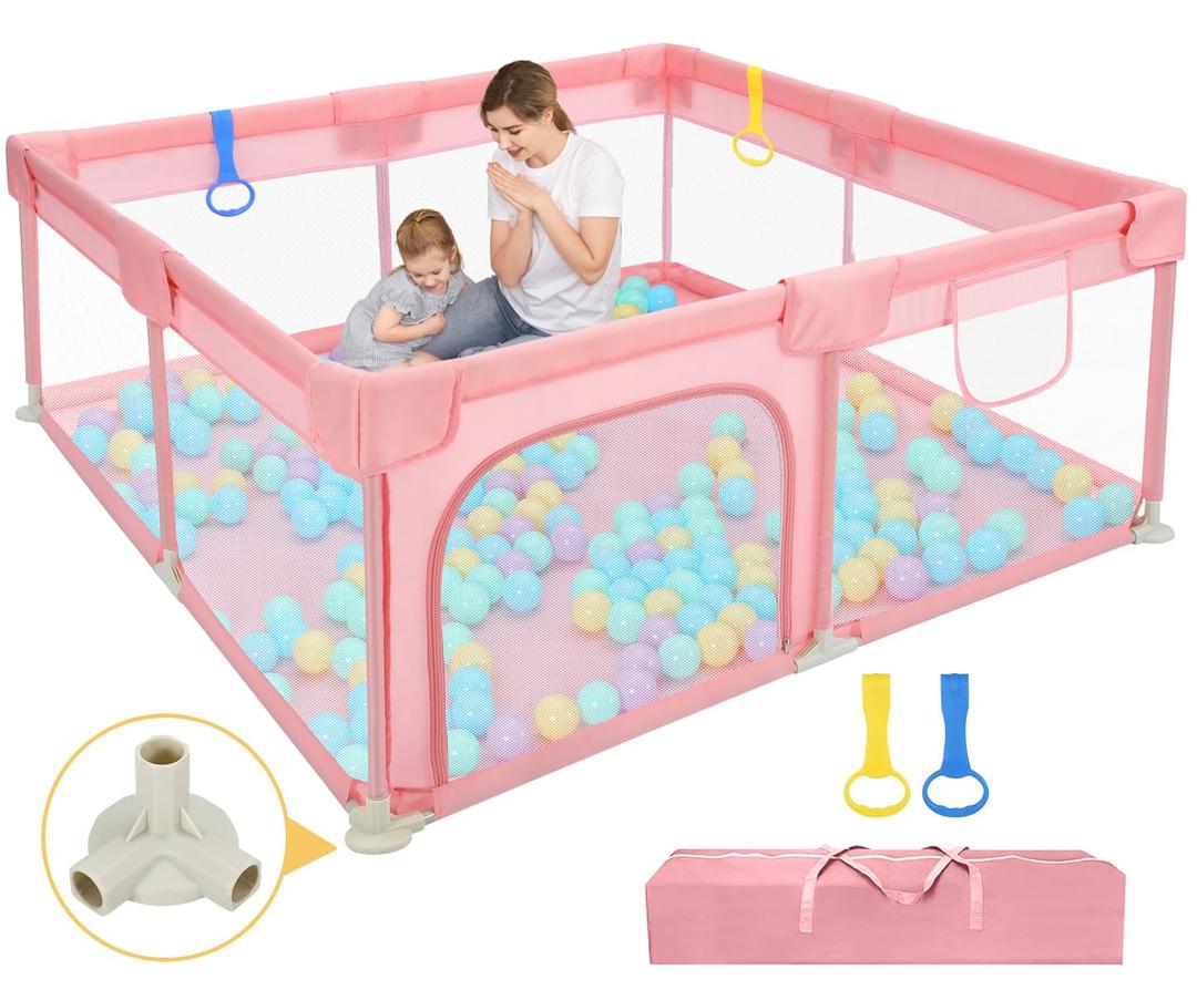 Dripex Baby Playpen, 52"52" Play Pens for Babies and Toddlers, Safe Anti-Fall Play Yard with Gates, Baby Fence with Breathable Mesh, Indoor & Outdoor Kids Activity Center, Princess Pink (52"52", Princess Pink)