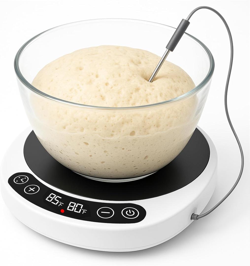 Pro 2026 Larger Sourdough Starter and Dough Warmer Upgraded with Real-Time Dough Probe, Dual-Temp Display, 70-110F Precision Control, 24H Timer Game Changer for Home Bakers White Wood