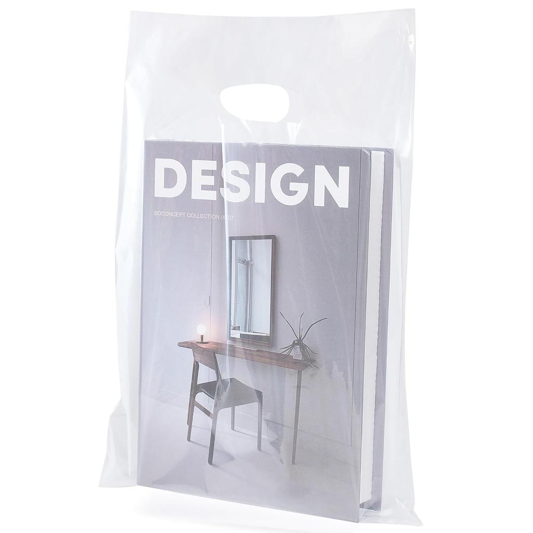 100 Clear Plastic Bags With Handles 9"x12" Perfect for Merchandise And Retail 1.5Mil Thick Clear Gift Bags With Handles (Clear)