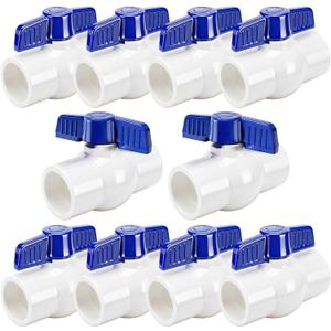 10 Pack 1" PVC Ball Valve, SCH40 Slip PVC Water Pipe Shut-Off Valve 1inch, Socket Full Flow Port Plastic Control Valve for Swimming Pool, Sprinkler Lines, Outdoor Plumbing, Irrigation System