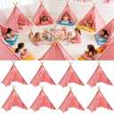 8 Pack Teepee Tent for Kids with Lights, Cotton Indoor Play Teepee with Pompom for Girls & Boys, Sleepover Tents for Boho Slumber Spa Party