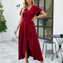 Long Black Formal Dresses for Women Gowns Evening Party Cocktail Dress,Split Elegant V Neck Wrap Ruffle Wedding Guest Dresses (Red), Large