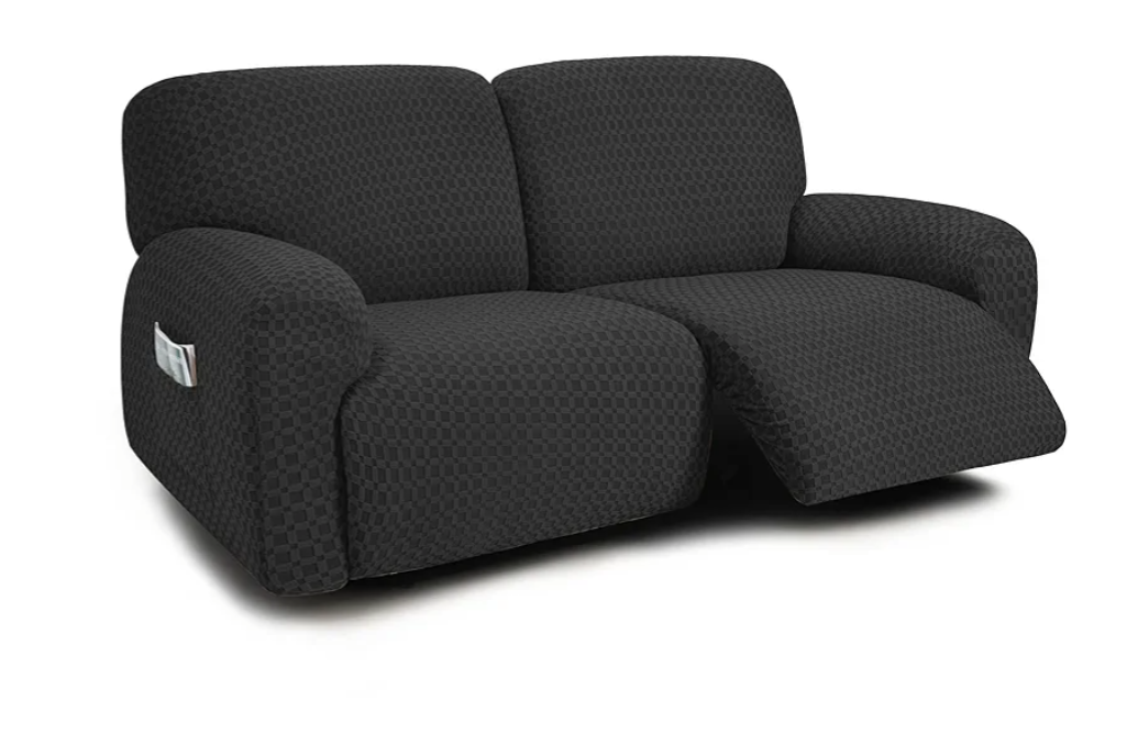 ULTICOR Extra Wide 75" - 100", Reclining 2 Seater Sofa, Extra Wide Reclining Love Seat Slipcover, 6-Piece Jacquared Fabric, Reclining Sofa Covers, Thick, Soft, Washable (Style 2) (Black)