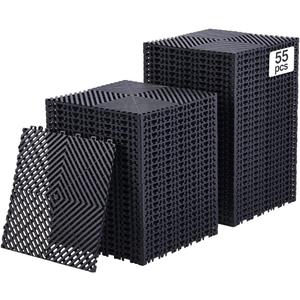 VEVOR Interlocking Drainage Mat, 12” x 12” Modular Interlocking Cushion, 55 Pcs Splicing Drainage Mats, Non-Slip Black PP Drainage Floor Tile and Shower Mat, for Garage, Garden, Kitchen & Outdoor