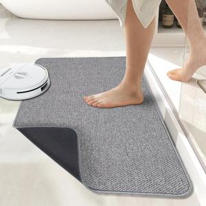 Bath Mat,Ultra Thin Bathroom Rugs,Rubber Bath Mats for Bathroom,Quick Dry,Non-Slip,Machine Washable,Fit Under Door,Absorbent Bath Rugs,Shower Outside,Sink,Home Decor Accessories.(Grey,20''x32'')